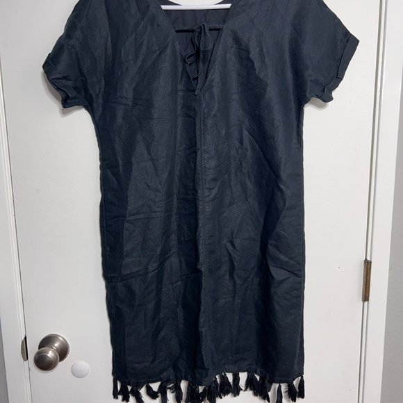 Madewell Embroidered Shift Dress with Tassel Trim Linen Cotton Womens Size Small - Picture 8 of 8
